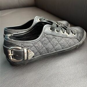 Black and Gray Quilted Sneakers with Buckle Detail